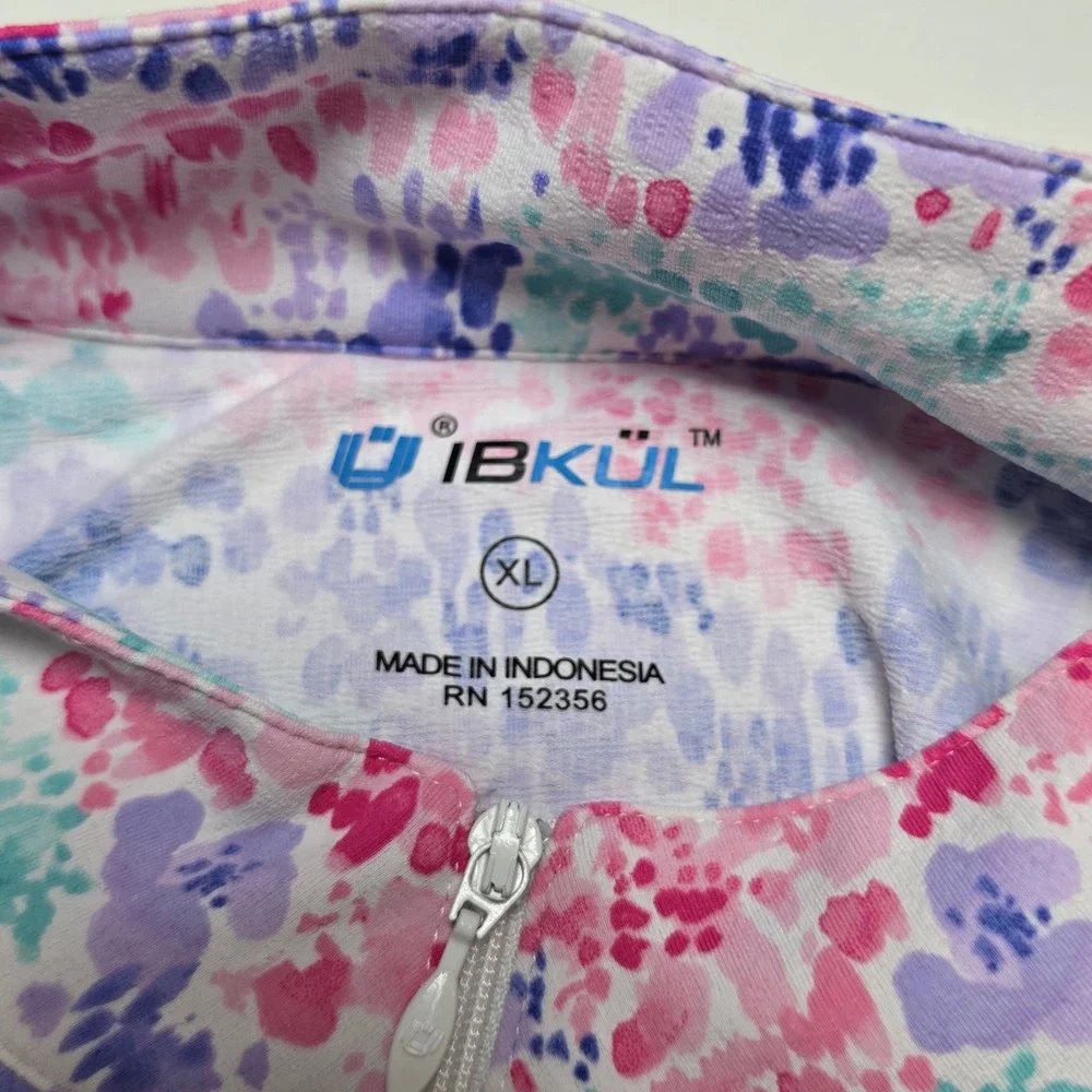 IBKUL Womens Size XL Quarter Zip Mock Neck Golf Tennis Shirt Pink Purple